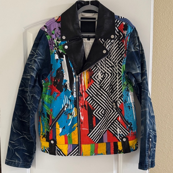 Colorful Abstract Leather Jacket - Picture 1 of 11
